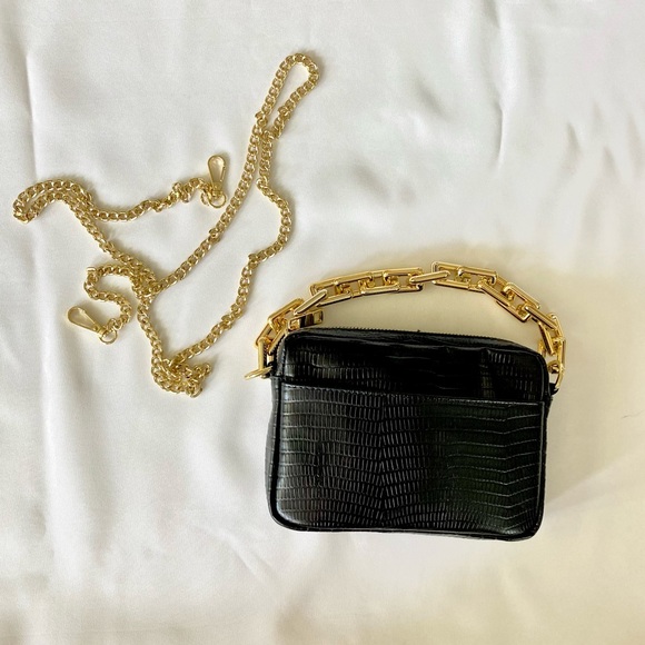 Genuine Leather Black and Gold Handbag Stella Bianca Italy - Picture 5 of 17